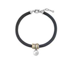 Majorica leather choker with a white pearl Formentera