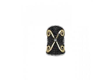 Bohemme X colection long silver ring with diamods and gold details