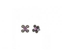 Silver earrings Bohemme color collection with brown zircons and violet gemstone_profile