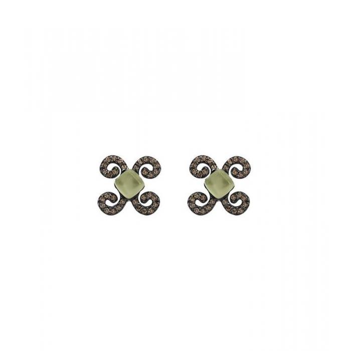 Silver earrings Bohemme color collection with brown zircons and green gemstone