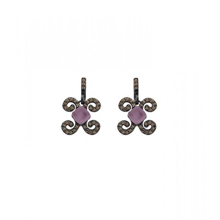 Silver earrings with brown zircons and violet gemstone_pendant version