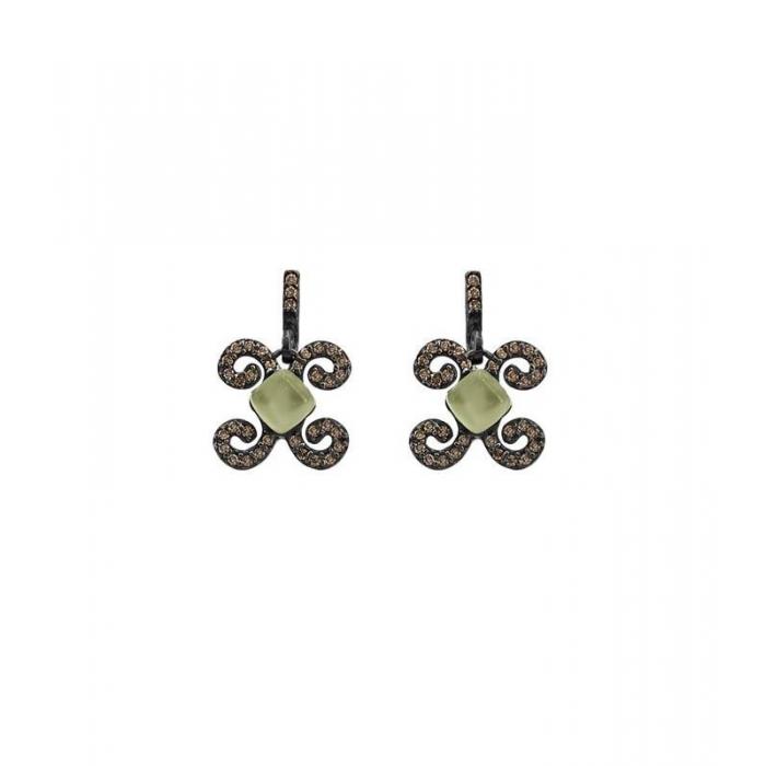 Silver earrings with brown zircons and green gemstone_pendant version