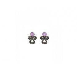 Silver earrings with brown zircons and violet gemstone_east style