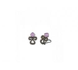 Silver earrings with brown zircons and violet gemstone_east style_profile