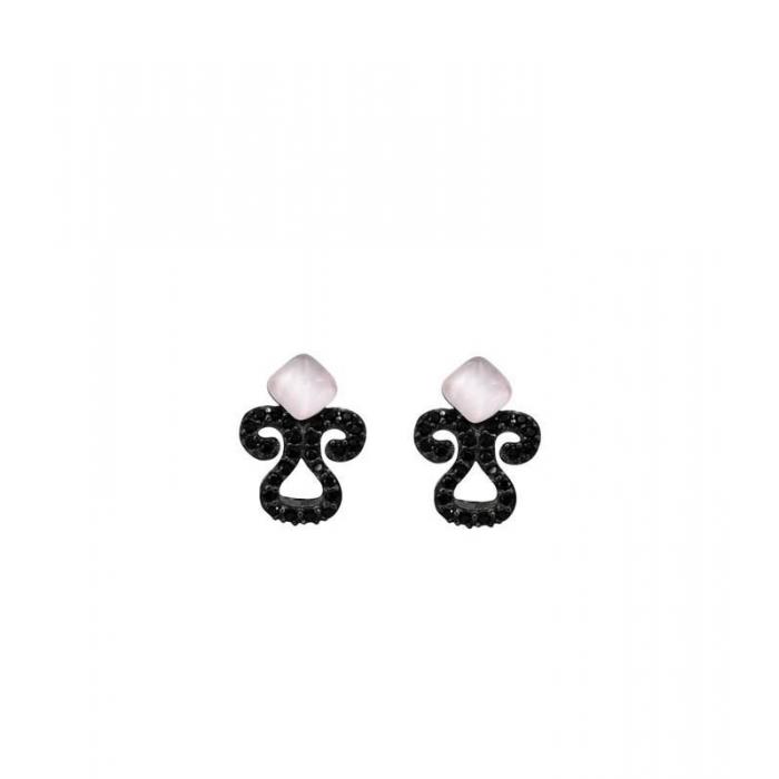 Silver earrings with black zircons and rose gemstone_east style