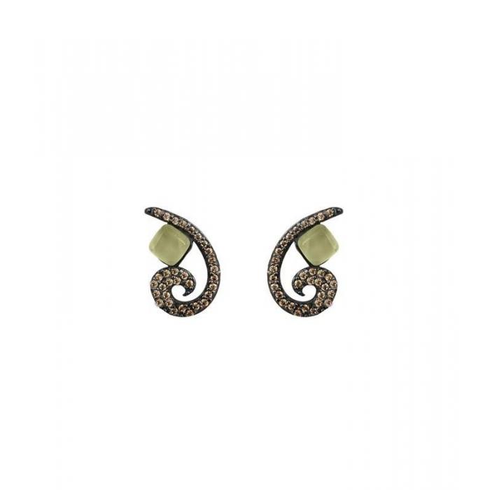 Silver earrings with brown zircons and green gemstone_version 4