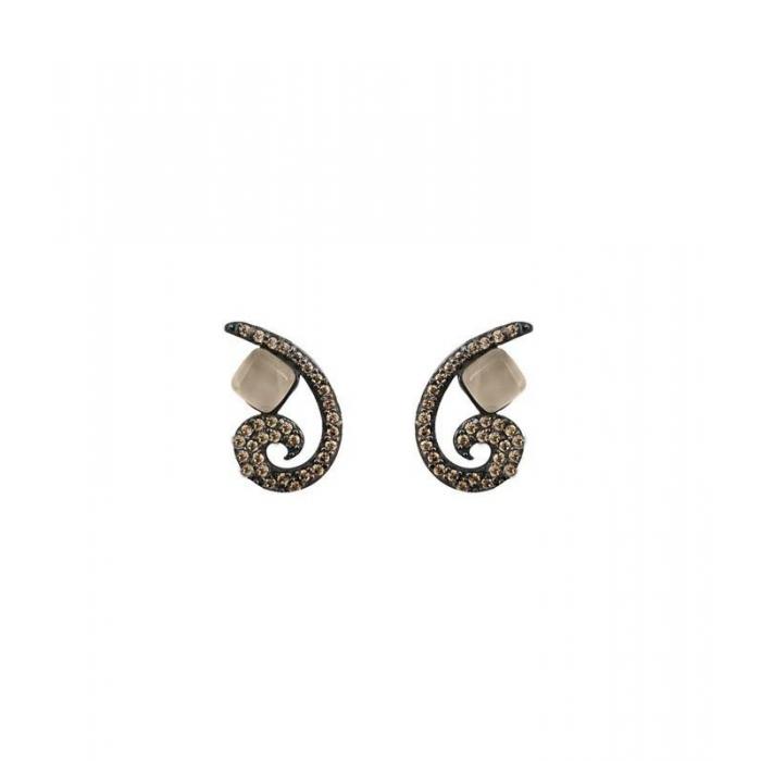 Silver earrings with brown zircons and cream color gemstone_version 4