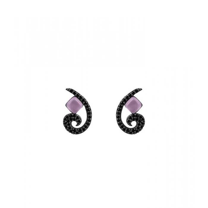 Silver earrings with black zircons and violet gemstone_version 4