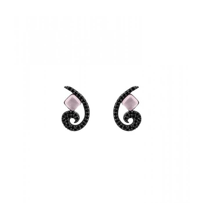 Silver earrings with black zircons and rose gemstone_version 4