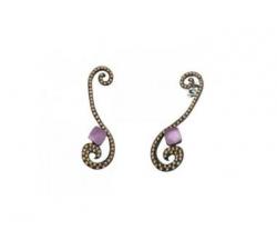 Long silver earrings with brown zircons and violet gemstone_profile