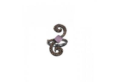 Anillo de plata Color Bohemme Circonitas marrones_piedra violeta
