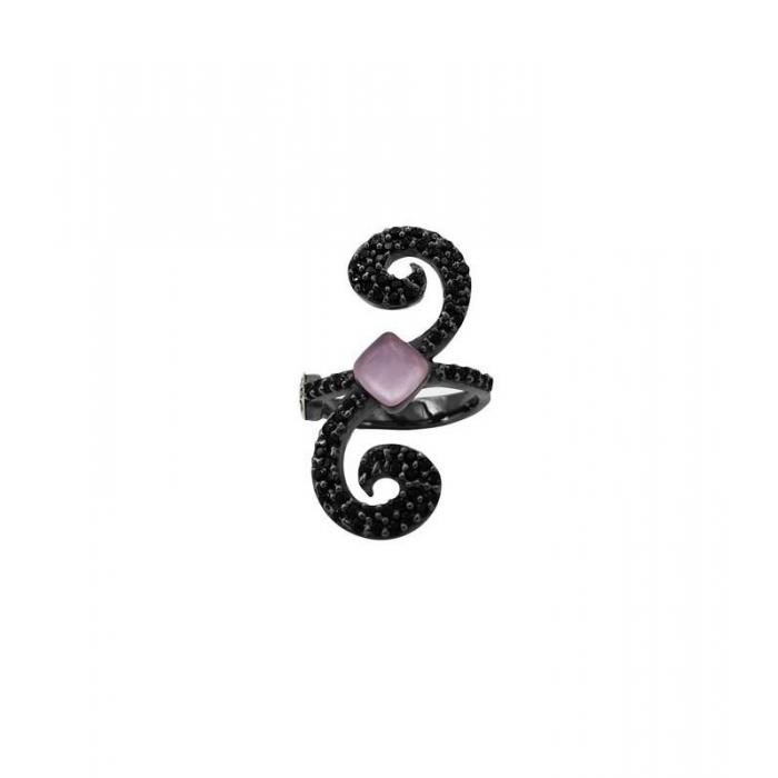 Handmade silver ring with black zircons and amethyst_Bohemme