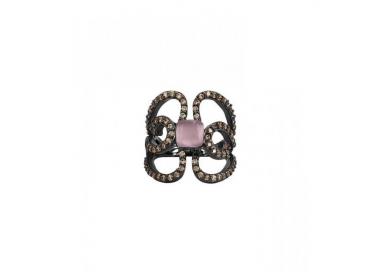 Anillo de plata Color Bohemme Circonitas marrones_piedra violeta_mariposa