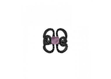 Handmade silver ring with black zircons and amethyst_Bohemme_butterfly