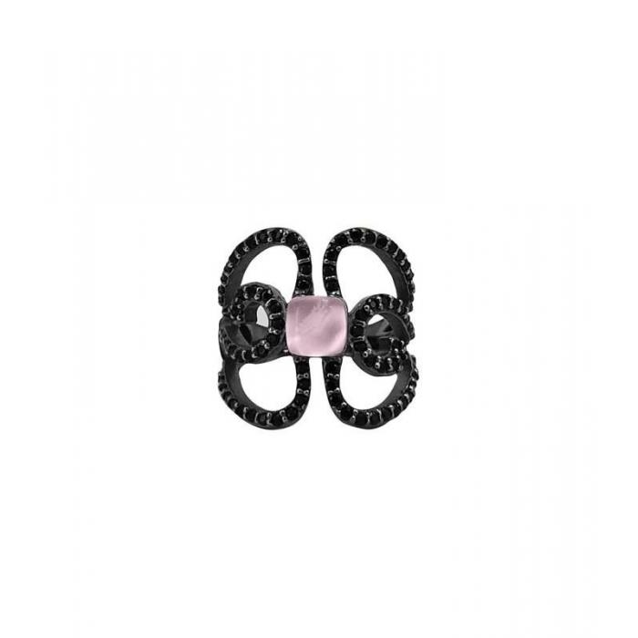 Handmade silver ring with black zircons and rose gem_Bohemme_butterfly