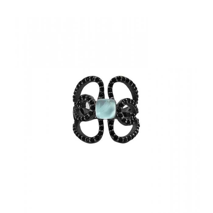 Handmade silver ring with black zircons and blue gem_Bohemme_butterfly