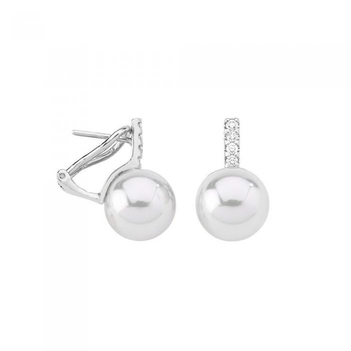Pendientes de plata con perla Majorica y circonitas Fugaz Pendientes de plata con perla Majorica y circonitas Fugaz