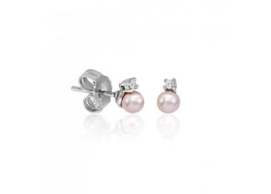 Pendientes con perla Majorica y circonita Cíes_perla rosa_perfil