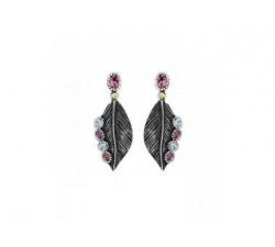 leaf shaped silver earrings with amethyst and sky color topaz