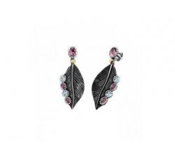 leaf shaped silver earrings with amethyst and sky color topaz_profile