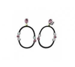 Hoop silver earrings with amethyst and sky color topaz