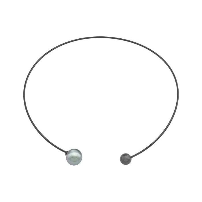 Collar con perla gris_Majorica Aura_titanio gris