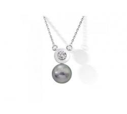 Majorica silver necklace with a gray pearl and zirconia Luz_details
