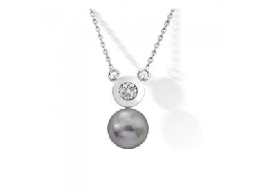 Majorica silver necklace with a gray pearl and zirconia Luz_details