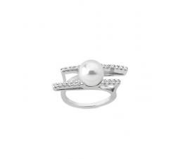 Silver ring with Majorica pearl and zircons Satis