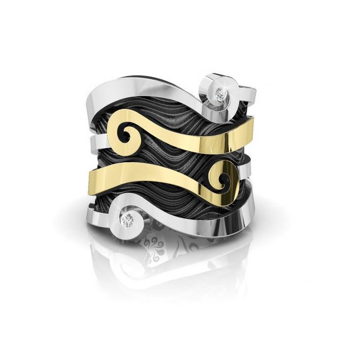 Bohemme Sahara Nights silver ring with gold accents and sapphires