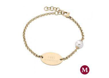 Pulsera con perla Majorica y logo de la firma_dorado
