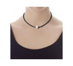 Girl with the Leather and Majorica Pearl necklace Itaca