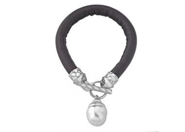 Majorica Pearl and Leather Bracelet Corsica