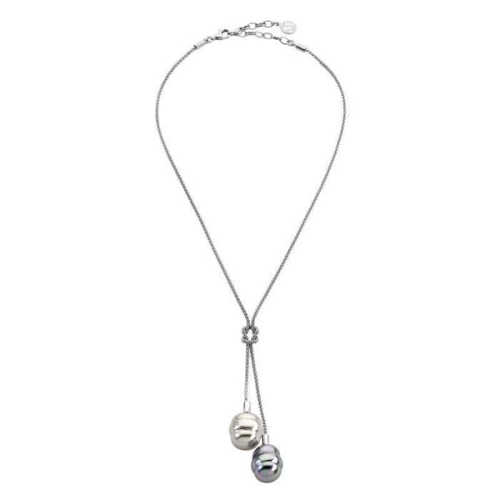 Silver necklace with Majorica gray pearls Tender