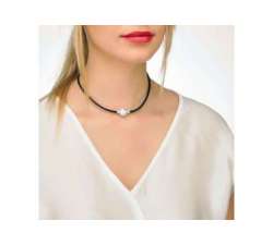 Girl with Leather choker with Majorica pearl Tilos