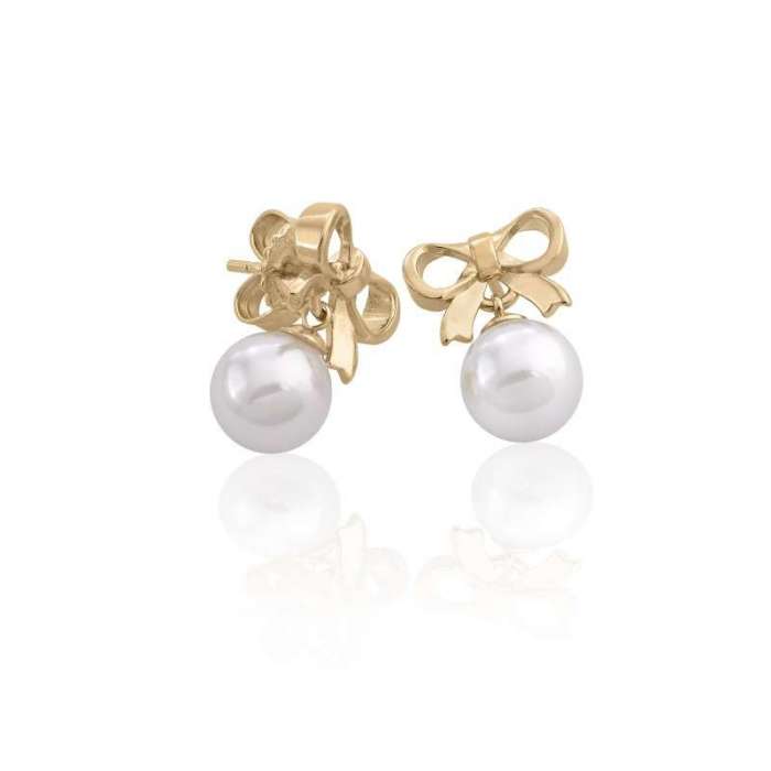 Gold silver earrings with Majorica pearl