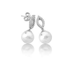 Silver Luna earrings with Majorica pearl