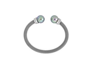 Brazalete rígido Tender. Perla Majorica Gris
